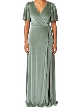 Baltic Born Sage Green Katelyn Velvet Wrap Maxi Dress Women's Size S